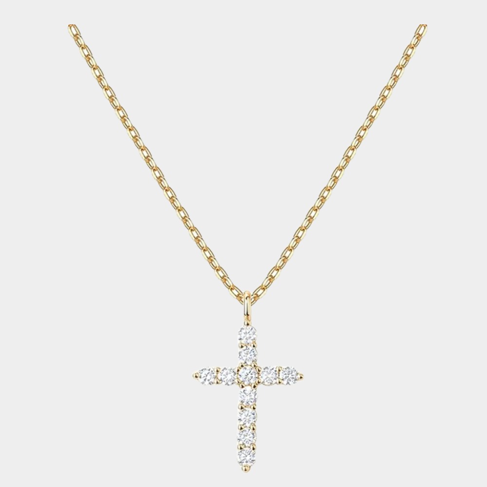 14K Gold Plated Cubic Zirconia Necklace / Silver Cross Necklace-Birthstone Jewelry