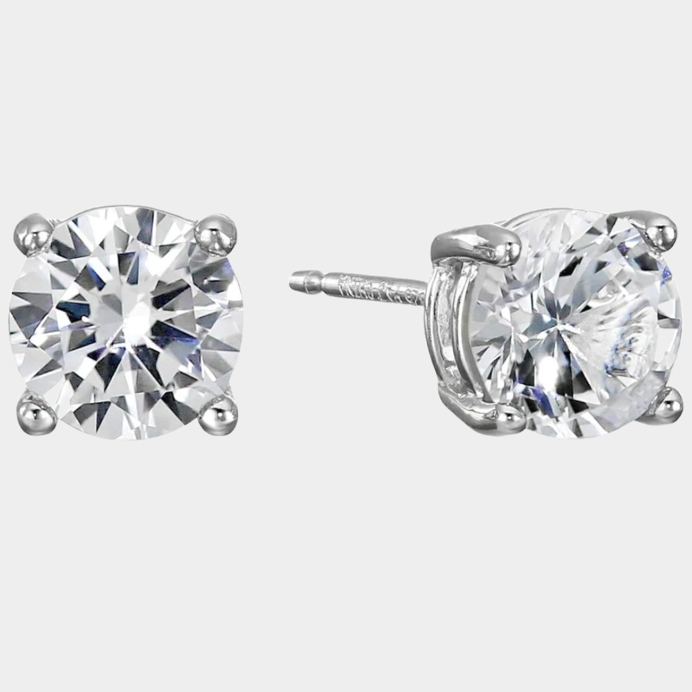 BlingKu Sterling Silver Round Birthstone Earrings-Birthstone Jewelry