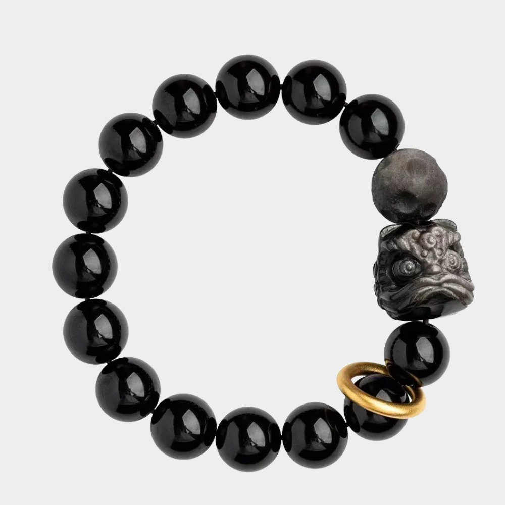 Men Obsidian Waking Lion Bracelet, Valentine's Day Gift Bracelet-Birthstone Jewelry