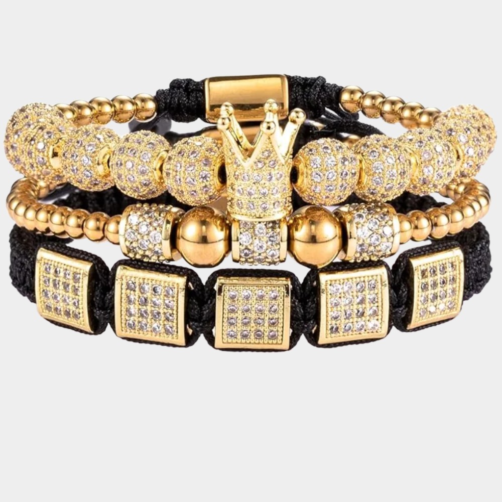 BlingKu Men's Crown of Glamour Gold Bracelet-Birthstone Jewelry