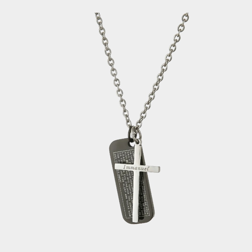 Men's Square Cross Tag Necklace – Titanium Steel Nameplate Pendant | Birthstone Jewelry