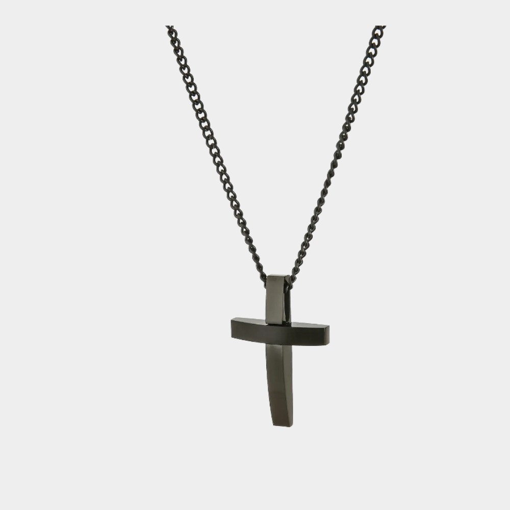 Men's black cross necklace, simple men's titanium steel pendant-Birthstone Jewelry