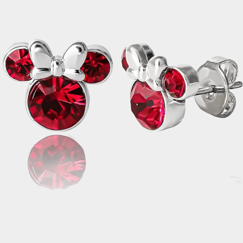 July Birthstone Womens Minnie Mouse Birthstone Stud Earrings-Birthstone Jewelry