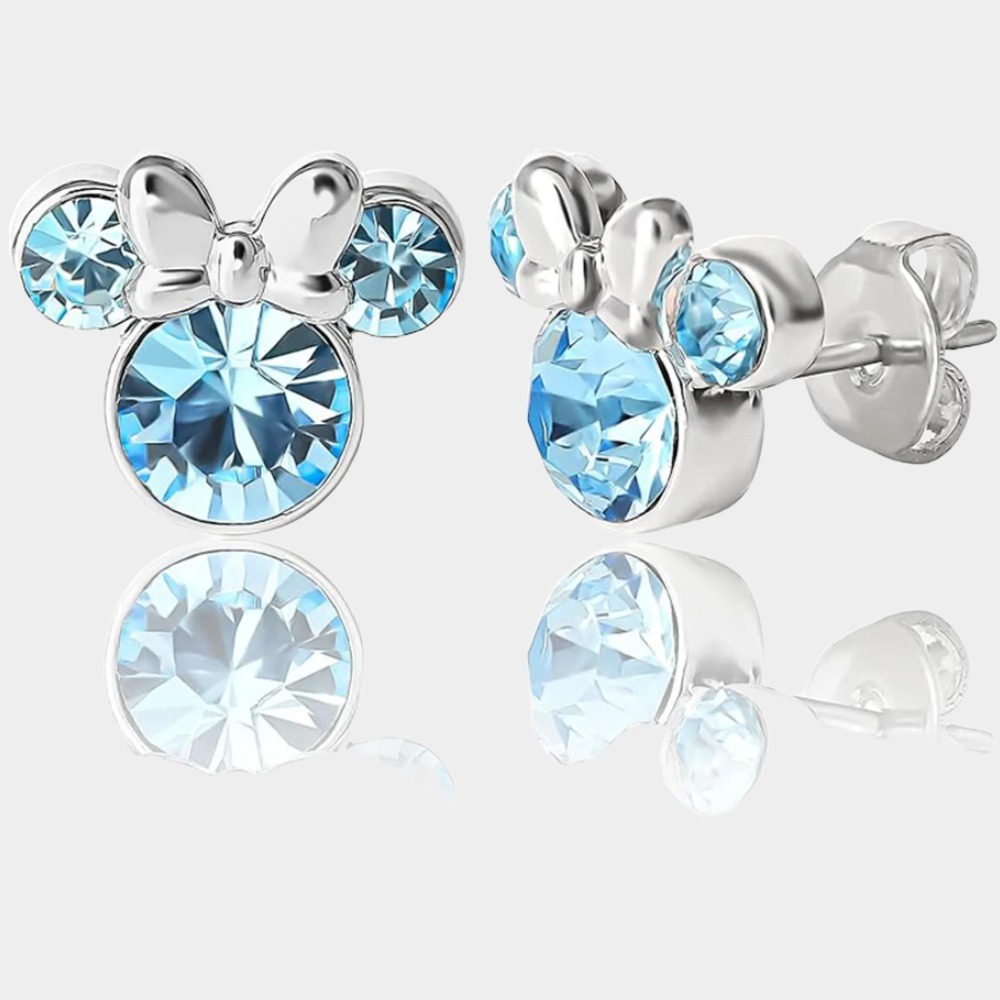 March Birthstone Womens Minnie Mouse Birthstone Stud Earrings-Birthstone Jewelry