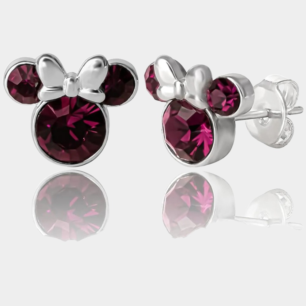 February Birthstone Womens Minnie Mouse Birthstone Stud Earrings-Birthstone Jewelry