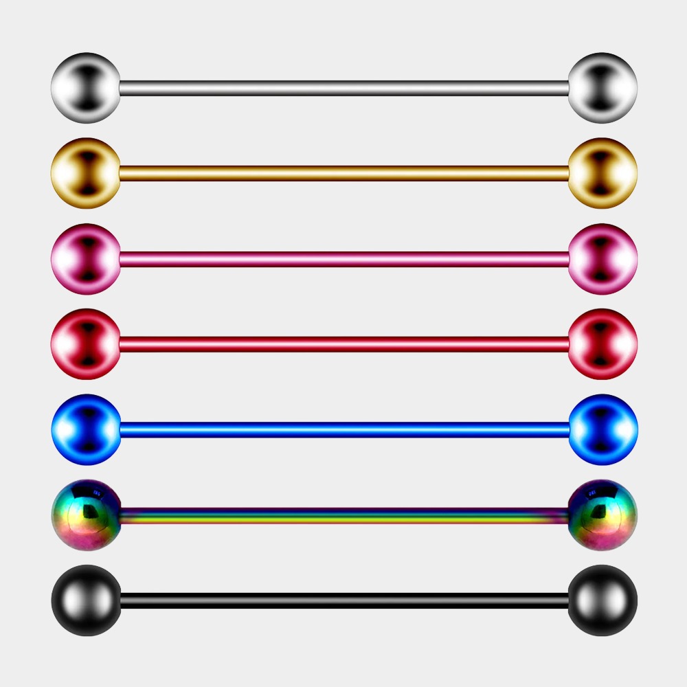 14G Tongue Rings Nipple Straight Barbells Surgical Steel Body Piercing Jewelry-7pcs