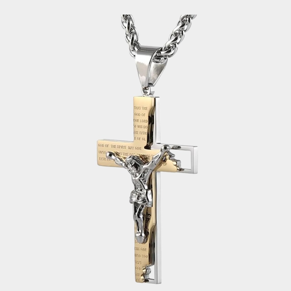 Men's Stainless Steel Cross Crucifix Bible Prayer Pendant Necklace 22+2" Chain-Birthstone Jewelry