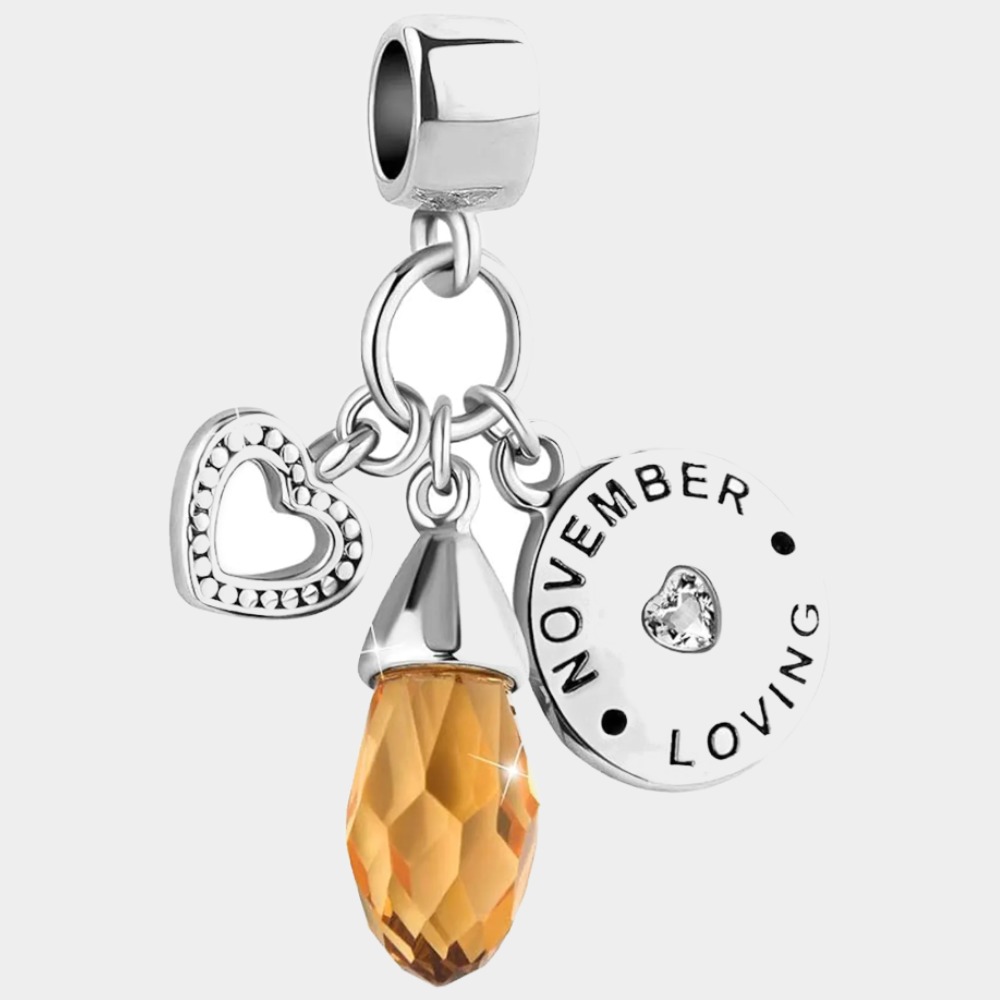 November Birthstone Heart Love Simulated Birthstone Charms for Bracelets-Birthstone Jewelry