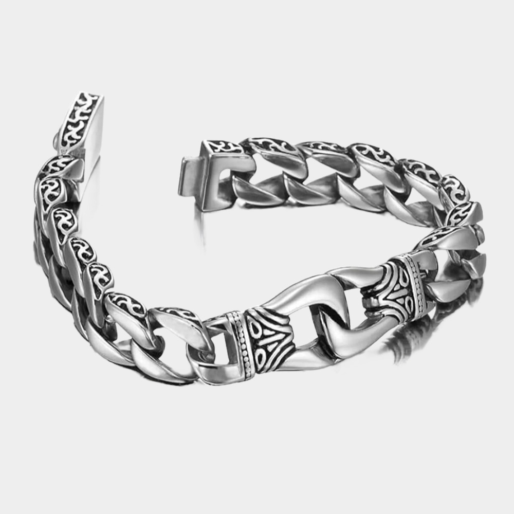 Steel Men's link Bracelet Silver Black-Birthstone Jewelry