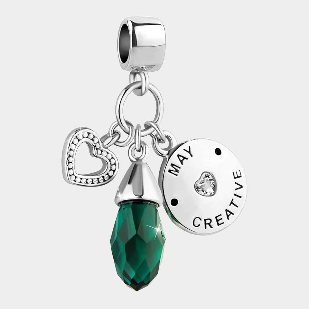 May Birthstone Heart Love Simulated Birthstone Charms for Bracelets-Birthstone Jewelry