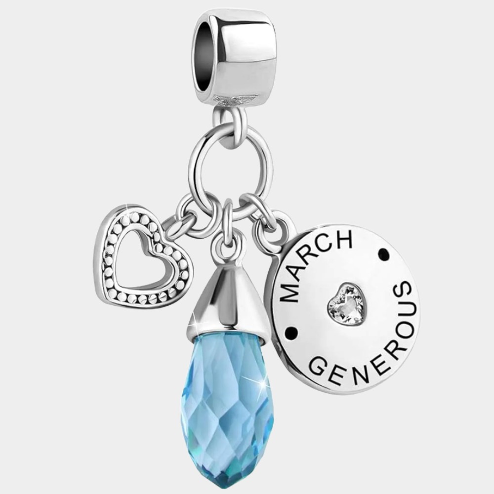 March Birthstone Heart Love Simulated Birthstone Charms for Bracelets-Birthstone Jewelry