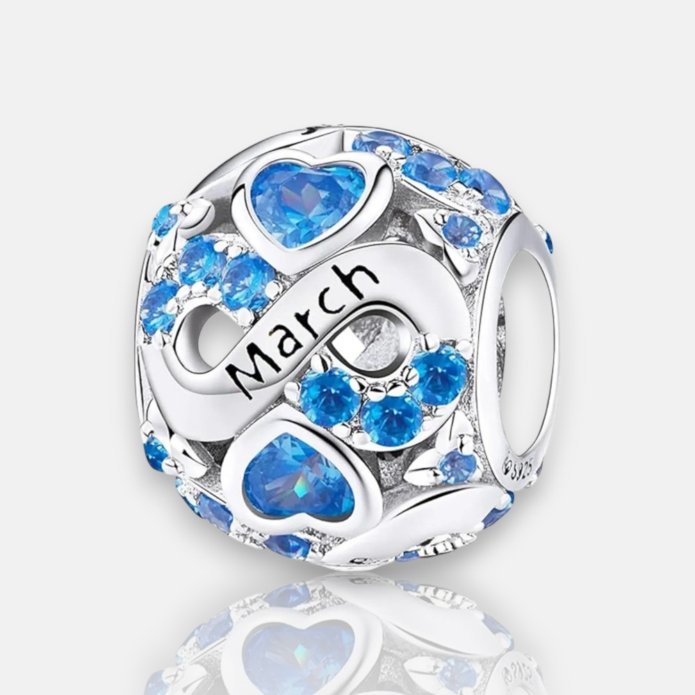 March Birthstone Birthstone Charm Jewelry Infinity Love Heart Charm Openwork Bead