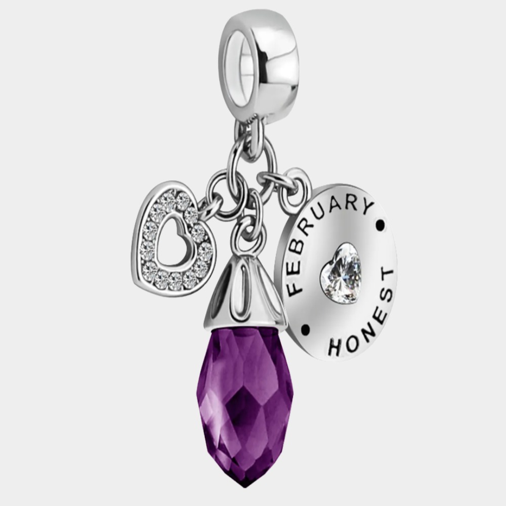 February Birthstone Heart Love Simulated Birthstone Charms for Bracelets-Birthstone Jewelry