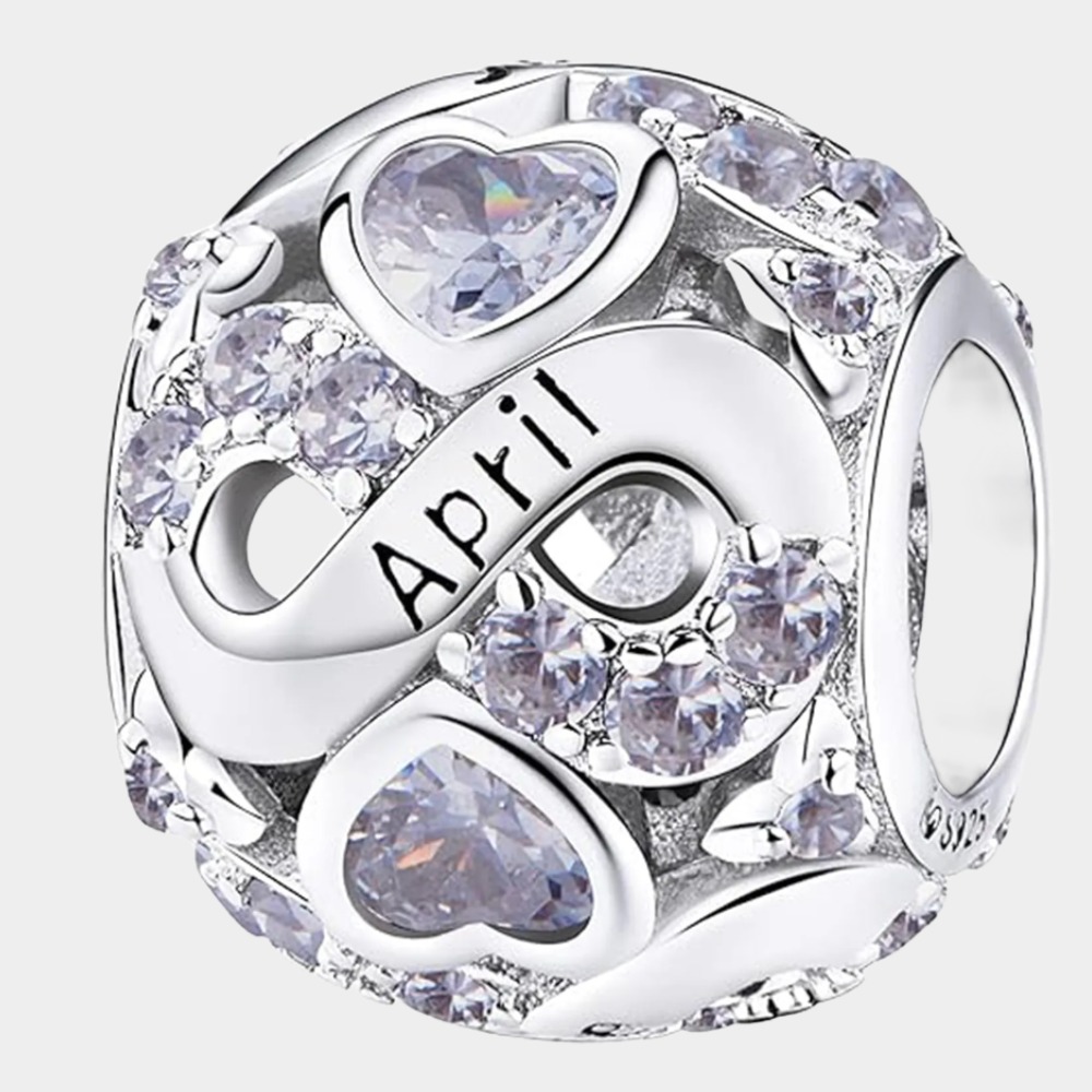 April Birthstone Birthstone Charm Jewelry Infinity Love Heart Charm Openwork Bead-Birthstone Jewelry