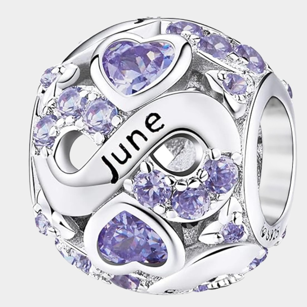 June Birthstone Birthstone Charm Jewelry Infinity Love Heart Charm Openwork Bead-Birthstone Jewelry