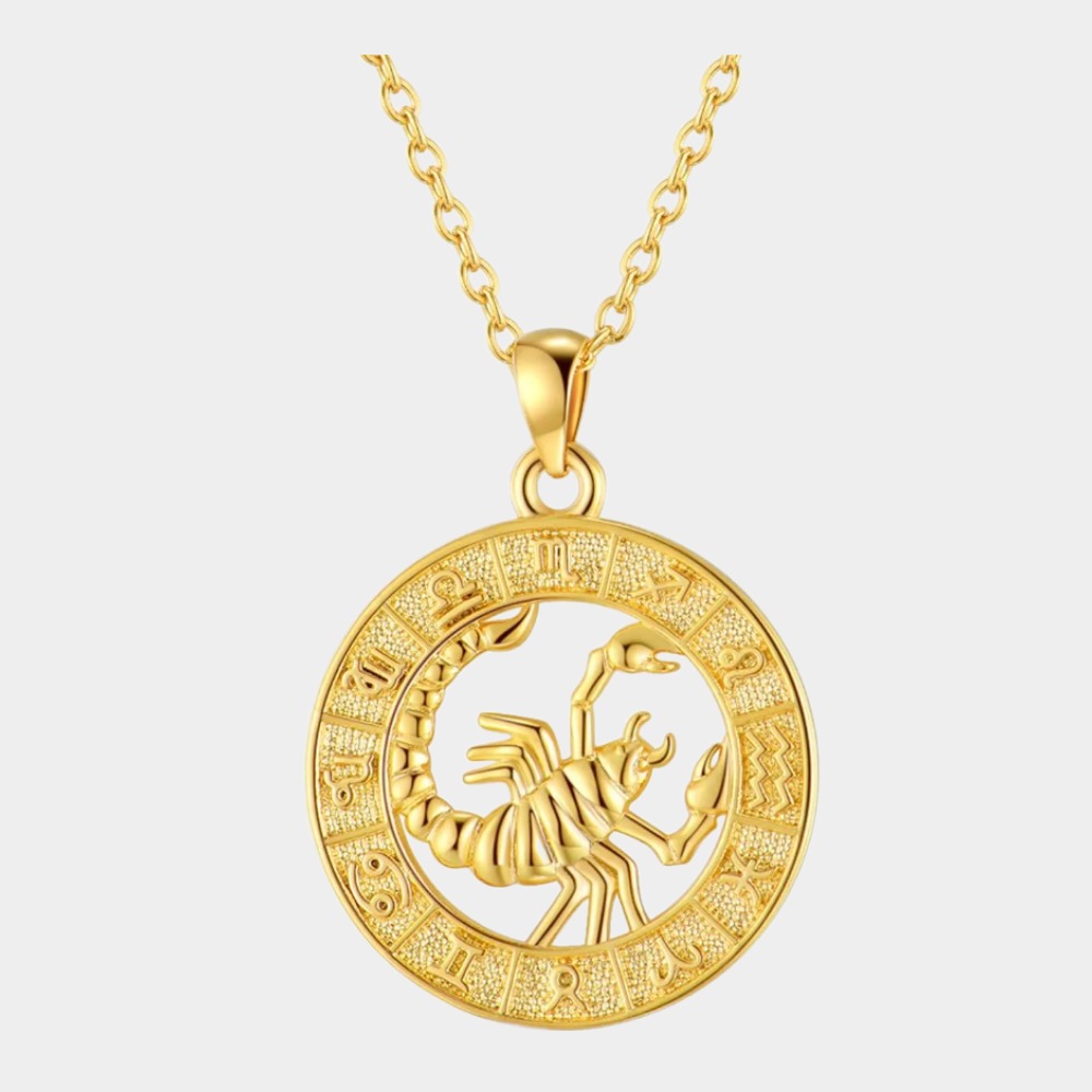 Gold Coin 12 Zodiac Signs Pendant Necklace-Birthstone Jewelry