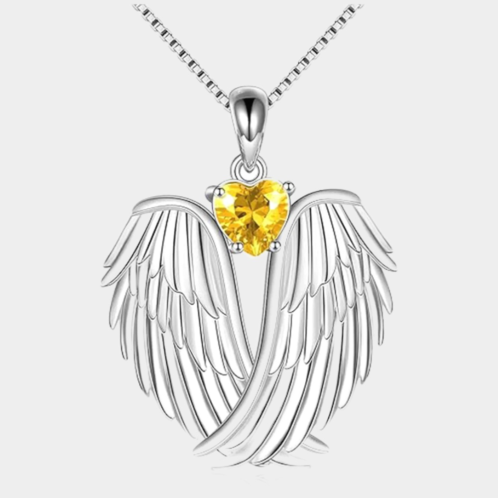 November Citrine Angel Wings Necklace – Sterling Silver Gift
