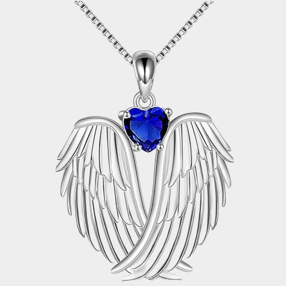 September Sapphire Angel Wings Necklace – Sterling Silver Gift