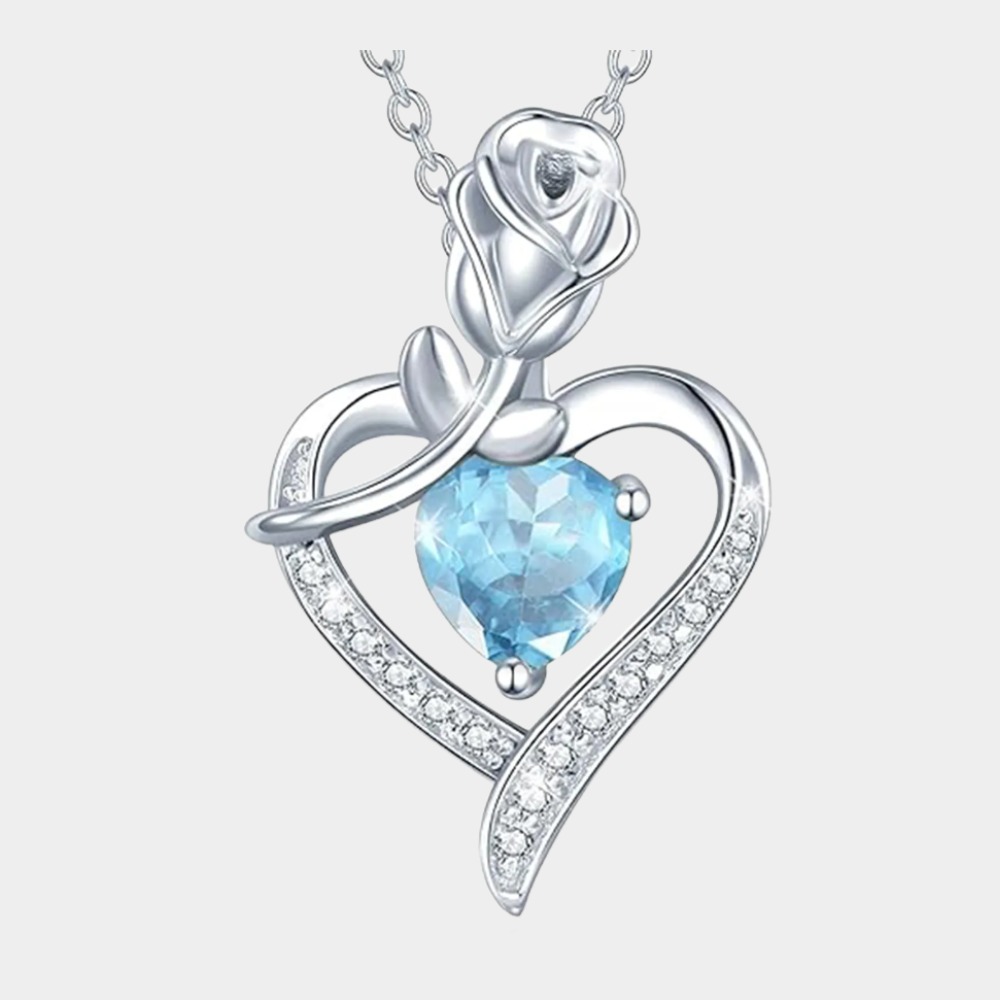 June Birthstone Gemstone Rose Flower Heart Pendant Necklace-cancer birthstone-Birthstone Jewelry