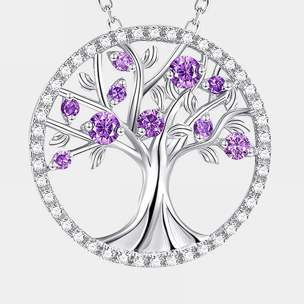 Tree of Life Necklace / 925 Sterling Silver February Birthstone