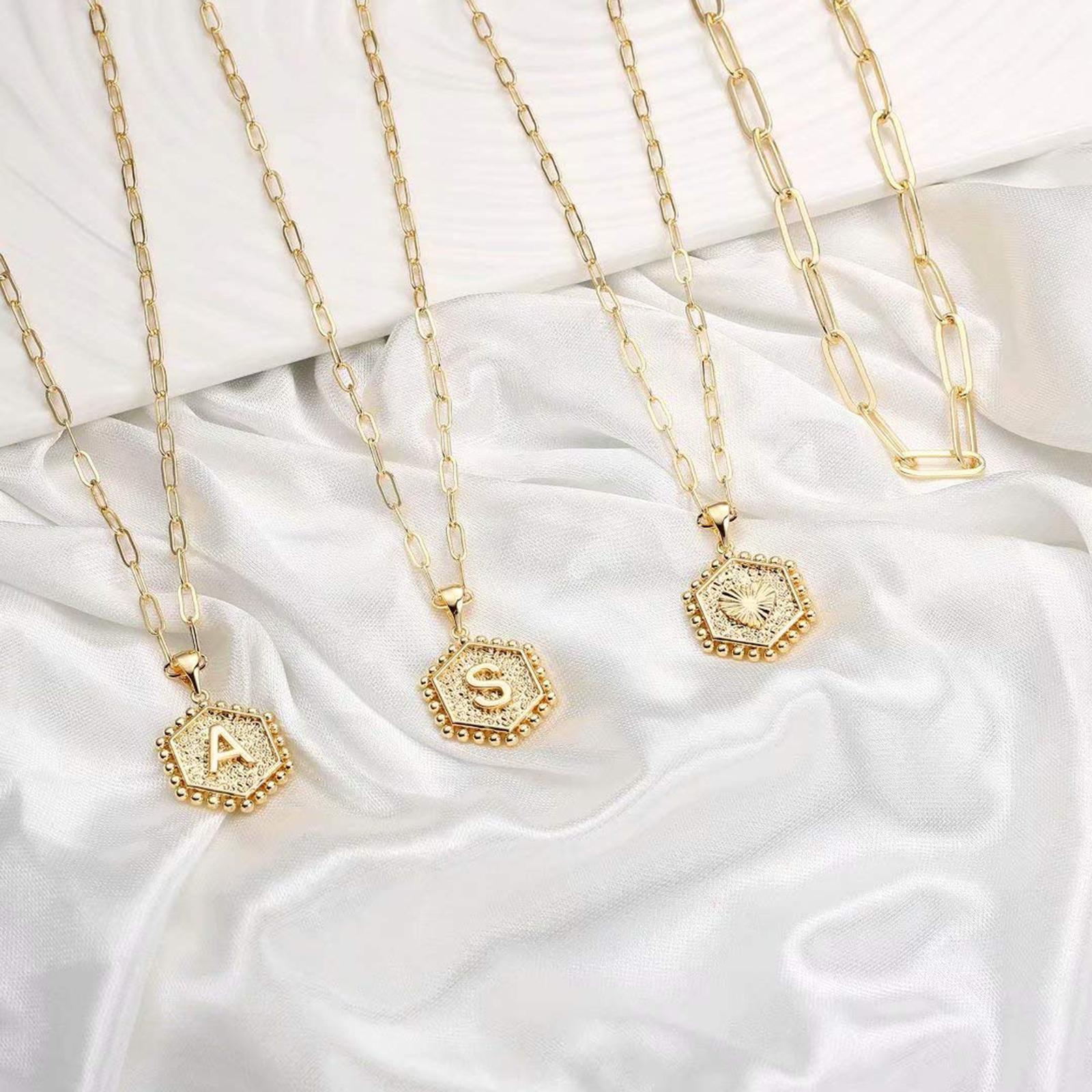 14K Gold Plated Hexagonal Letter Necklace