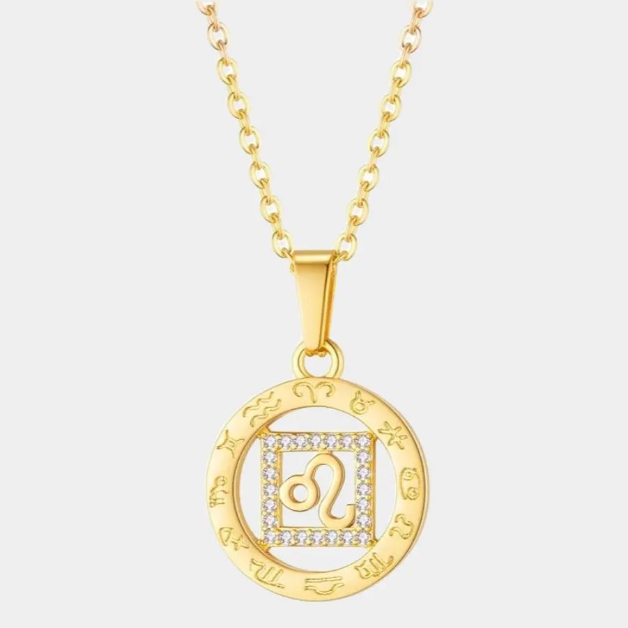 Leo Abstract Gold Coin Pendant Necklace-Birthstone Jewelry