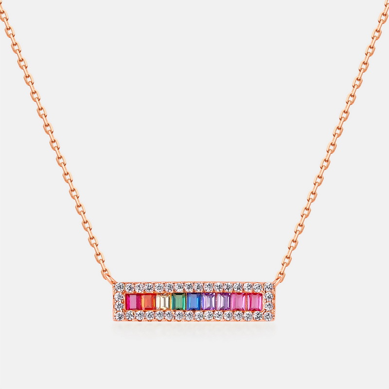 Rainbow Zircon Necklace – Rose Gold Plated 925 Silver Collarbone Chain