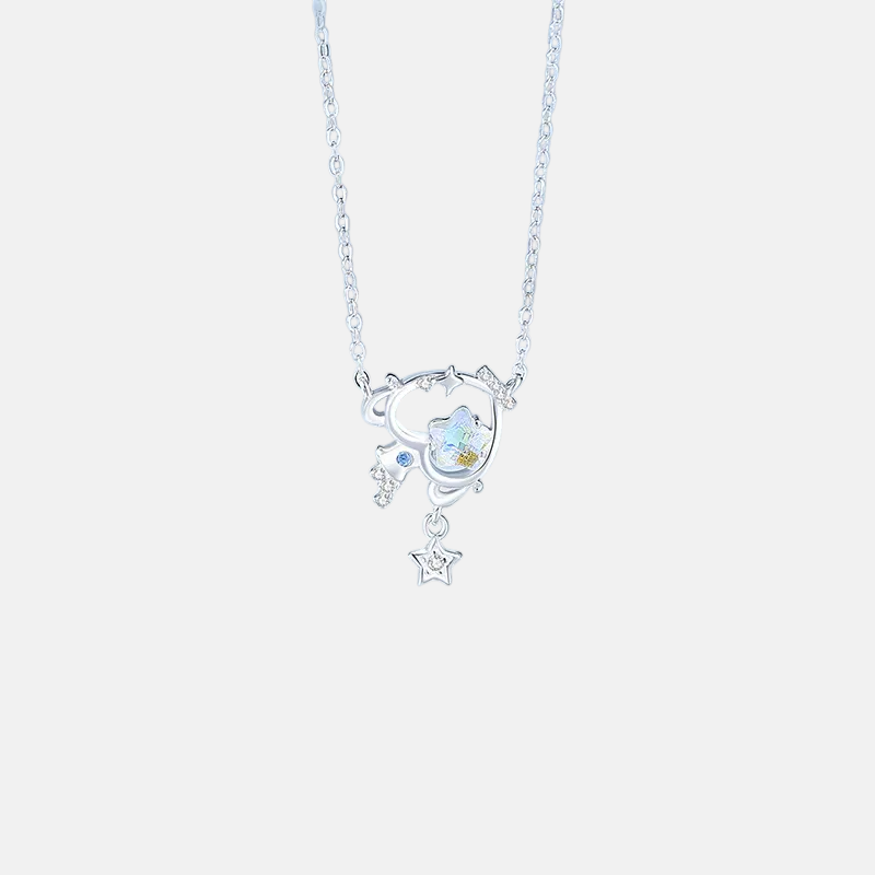 Zodiac Necklace – S925 Sterling Silver Star & Moon Moonstone Pendant