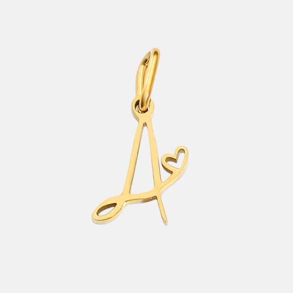 Gold Letter Charm – Stainless Steel Mirror Polished Alphabet Heart Pendant