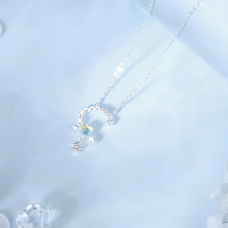 Zodiac Necklace – S925 Sterling Silver Star & Moon Moonstone Pendant