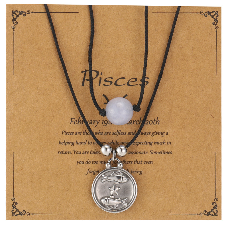 Zodiac Necklace – Stainless Steel Double Layer Beaded Pendant Necklace