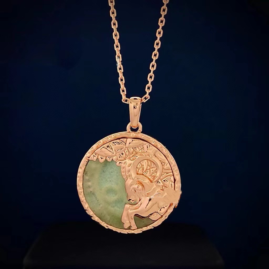 Zodiac Necklace – Long Relief Semi-Precious Stone Pendant Necklace