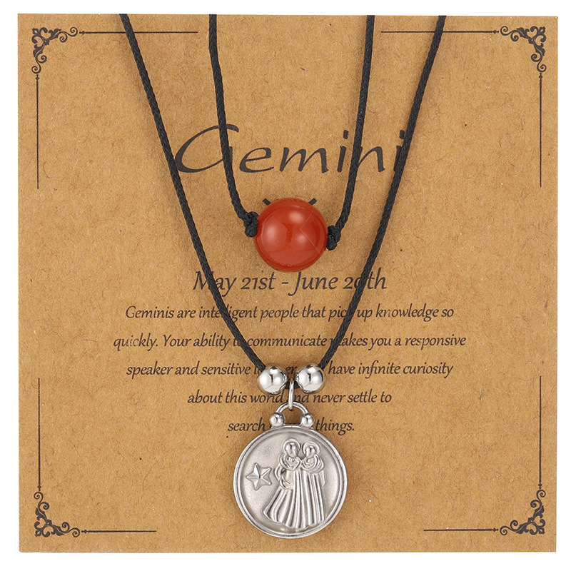 Zodiac Necklace – Stainless Steel Double Layer Beaded Pendant Necklace
