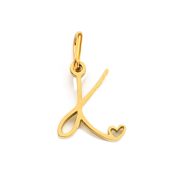 Gold Letter Charm – Stainless Steel Mirror Polished Alphabet Heart Pendant