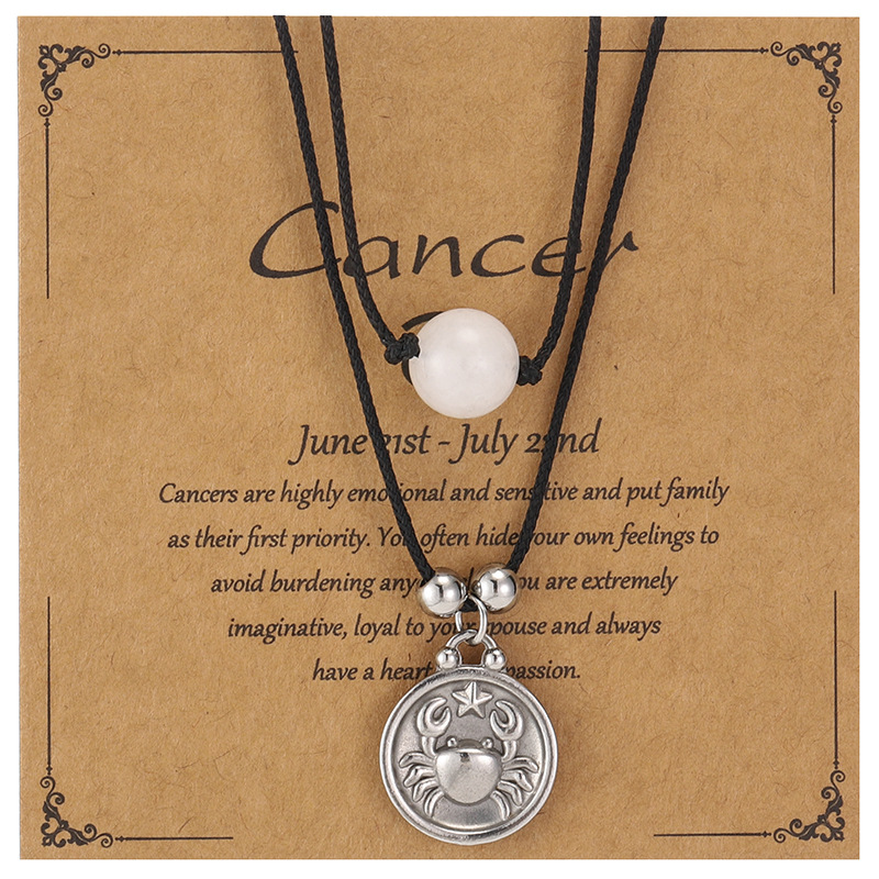 Zodiac Necklace – Stainless Steel Double Layer Beaded Pendant Necklace