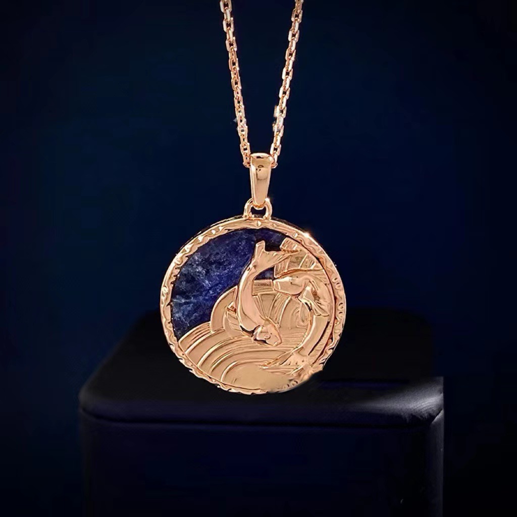 Zodiac Necklace – Long Relief Semi-Precious Stone Pendant Necklace