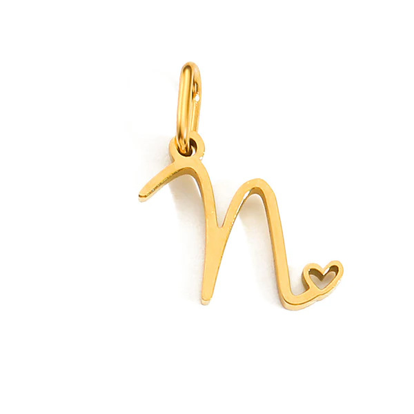 Gold Letter Charm – Stainless Steel Mirror Polished Alphabet Heart Pendant