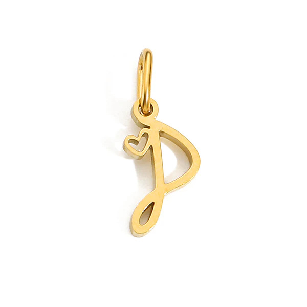 Gold Letter Charm – Stainless Steel Mirror Polished Alphabet Heart Pendant