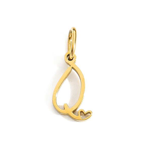 Gold Letter Charm – Stainless Steel Mirror Polished Alphabet Heart Pendant