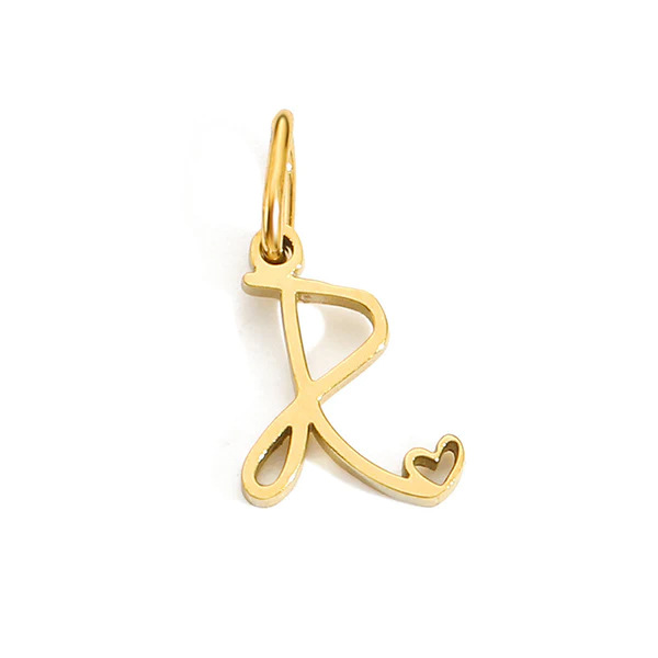 Gold Letter Charm – Stainless Steel Mirror Polished Alphabet Heart Pendant