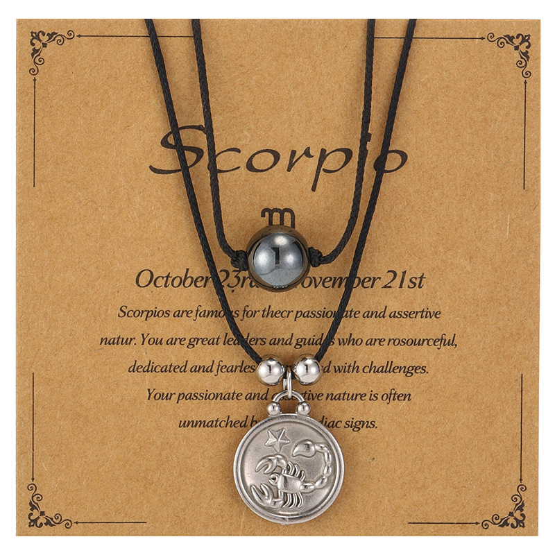 Zodiac Necklace – Stainless Steel Double Layer Beaded Pendant Necklace