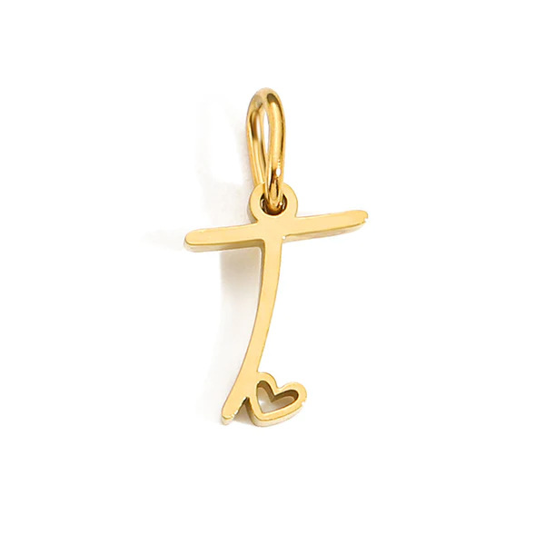 Gold Letter Charm – Stainless Steel Mirror Polished Alphabet Heart Pendant