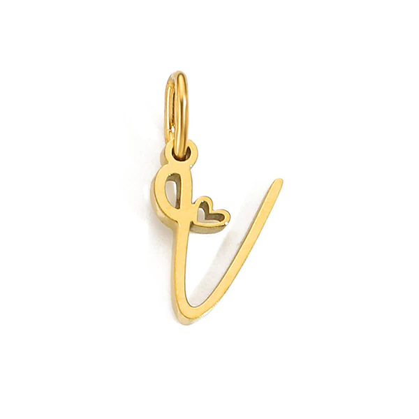 Gold Letter Charm – Stainless Steel Mirror Polished Alphabet Heart Pendant
