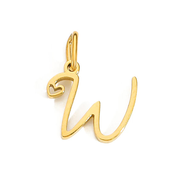 Gold Letter Charm – Stainless Steel Mirror Polished Alphabet Heart Pendant