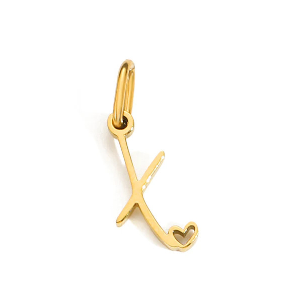 Gold Letter Charm – Stainless Steel Mirror Polished Alphabet Heart Pendant