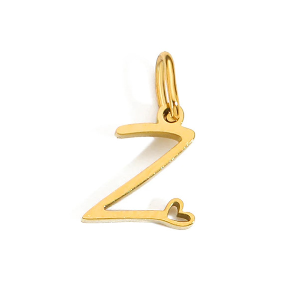 Gold Letter Charm – Stainless Steel Mirror Polished Alphabet Heart Pendant