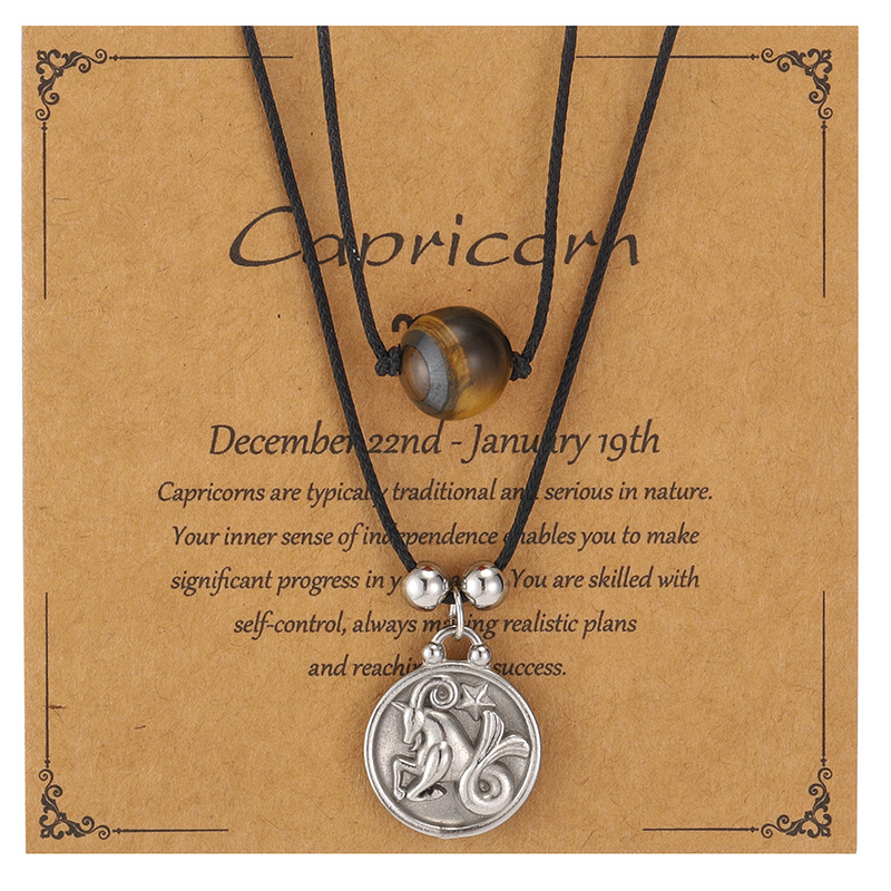 Zodiac Necklace – Stainless Steel Double Layer Beaded Pendant Necklace