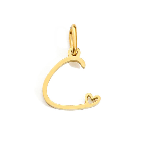 Gold Letter Charm – Stainless Steel Mirror Polished Alphabet Heart Pendant