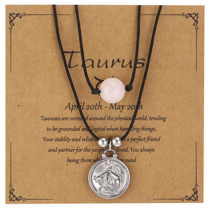 Zodiac Necklace – Stainless Steel Double Layer Beaded Pendant Necklace