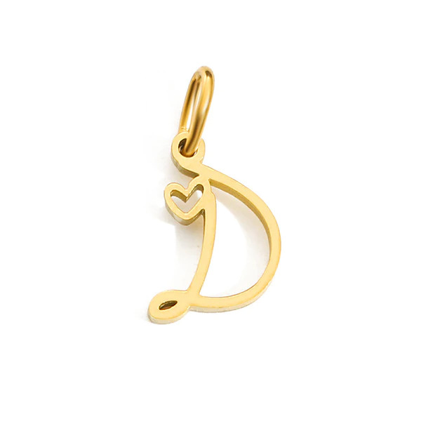 Gold Letter Charm – Stainless Steel Mirror Polished Alphabet Heart Pendant